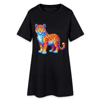 Schneeleopard Bunte Kawaii Zeichentrickfigur - Frauen T-Shirt-Kleid - Schwarz - Vorne