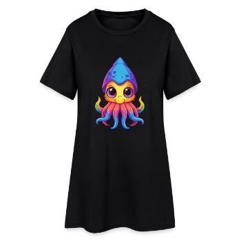 Squid Colorful Kawaii Cartoon Character Clipart - Women’s T-Shirt Dress - black - Front