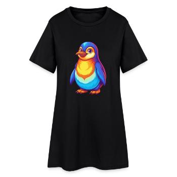 Pingouin coloré Kawaii Dessin animé Personnage Clipart - Robe T-shirt Femme - noir - Devant