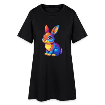 Lapin coloré Kawaii Dessin animé Personnage Clipart - Robe T-shirt Femme - noir - Devant