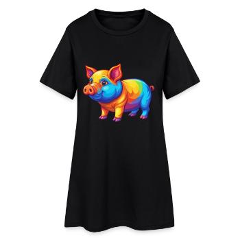 cochon coloré kawaii personnage de dessin animé clipart - Robe T-shirt Femme - noir - Devant