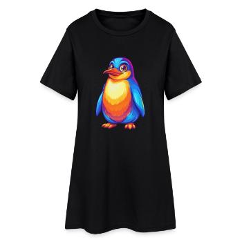 Pingouin coloré Kawaii Dessin animé Personnage Clipart - Robe T-shirt Femme - noir - Devant