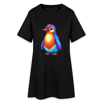 Pingouin coloré Kawaii Dessin animé Personnage Clipart - Robe T-shirt Femme - noir - Devant