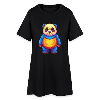Panda coloré Kawaii dessin animé Personnage Clipart - Robe T-shirt Femme - noir - Devant