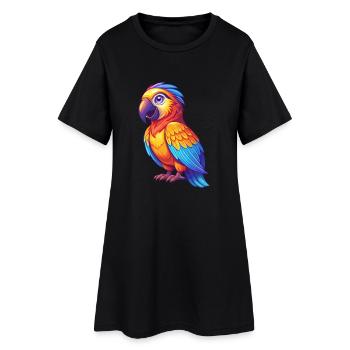 perroquet coloré Kawaii Dessin animé Personnage Clipart - Robe T-shirt Femme - noir - Devant