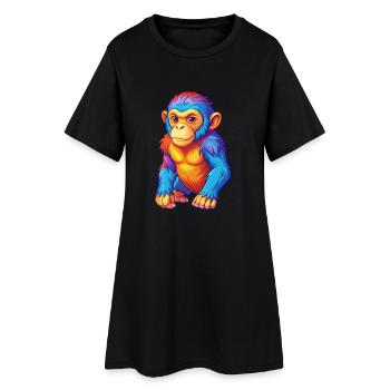 Monkey Colorful Kawaii Cartoon Character Clipart - Women’s T-Shirt Dress - black - Front