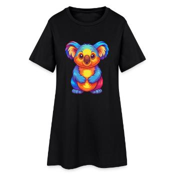 Koala coloré Kawaii Dessin animé Personnage Clipart - Robe T-shirt Femme - noir - Devant