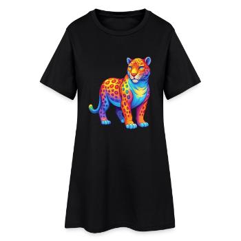 Jaguar coloré Kawaii dessin animé Personnage Clipart - Robe T-shirt Femme - noir - Devant