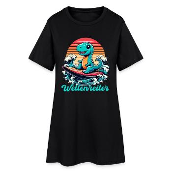 Mignon T-Rex Surfer Surfer Cadeau de surf - Robe T-shirt Femme - noir - Devant