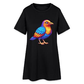Bowerbird Bunte Kawaii Cartoon Figur Vogel - Frauen T-Shirt-Kleid - Schwarz - Vorne