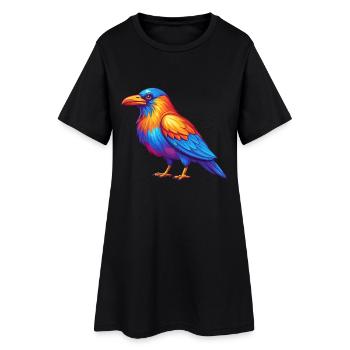 Crow Colorful Kawaii Cartoon Character Bird - Women’s T-Shirt Dress - black - Front