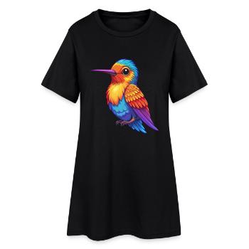 colibri coloré kawaii dessin animé personnage oiseau - Robe T-shirt Femme - noir - Devant