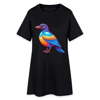 Magpie Colorful Kawaii Cartoon Character Bird - Women’s T-Shirt Dress - black - Front