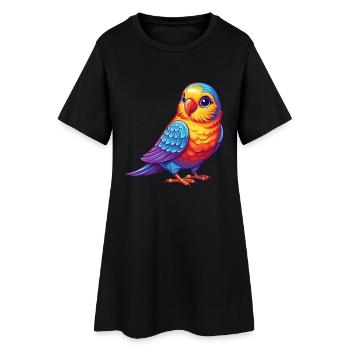 Parakeet Colorful Kawaii Cartoon Character Bird - Women’s T-Shirt Dress - black - Front