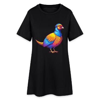 Pheasant Colorful Kawaii Cartoon Character Bird - Women’s T-Shirt Dress - black - Front