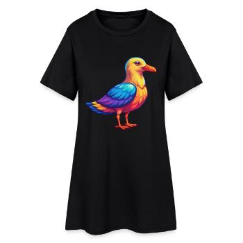 Seagull Colorful Kawaii Cartoon Character Bird - Women’s T-Shirt Dress - black - Front