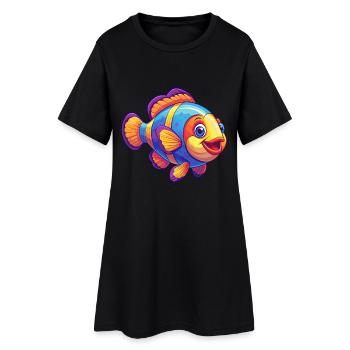 Clownfisch Buntes Kawaii Cartoon Meerestier - Frauen T-Shirt-Kleid - Schwarz - Vorne