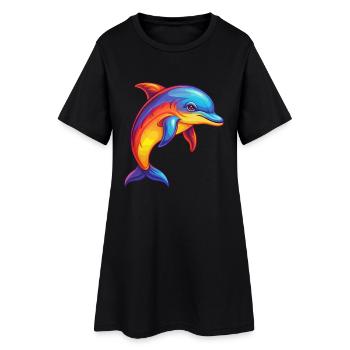 Delfin Bunt Kawaii Cartoon Meerestier - Frauen T-Shirt-Kleid - Schwarz - Vorne