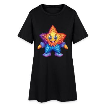 Plume étoile coloré Kawaii dessin animé Animal marin - Robe T-shirt Femme - noir - Devant