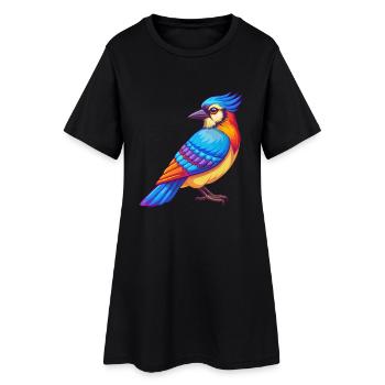 Geai bleu coloré Kawaii dessin animé Personnage Oiseau - Robe T-shirt Femme - noir - Devant