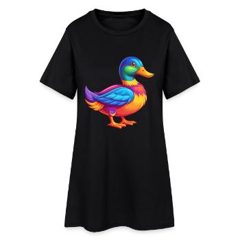 Mallard Colorful Kawaii Cartoon Character Bird - Women’s T-Shirt Dress - black - Front