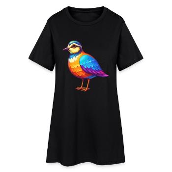 Dotterel coloré Kawaii Dessin animé Personnage Oiseau - Robe T-shirt Femme - noir - Devant