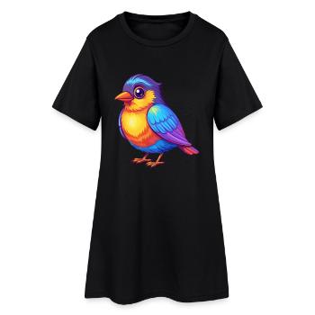 Bulbul Bunte Kawaii Cartoon Figur Vogel - Frauen T-Shirt-Kleid - Schwarz - Vorne