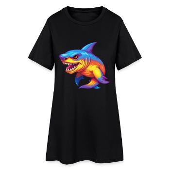 Gobelin requin coloré Kawaii dessin animé animal marin - Robe T-shirt Femme - noir - Devant