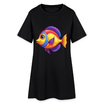 Tang jaune coloré Kawaii dessin animé animal marin - Robe T-shirt Femme - noir - Devant