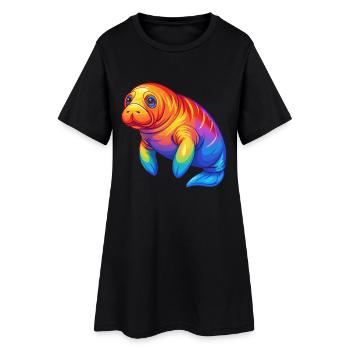 Lamantin coloré Kawaii dessin animé Animal marin - Robe T-shirt Femme - noir - Devant