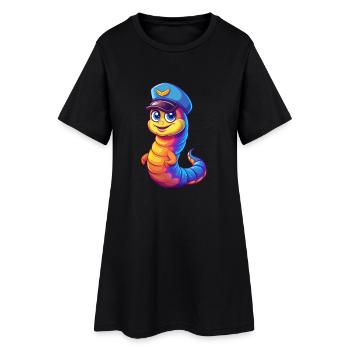 Ver marin Coloré Kawaii Dessin animé Animal marin - Robe T-shirt Femme - noir - Devant