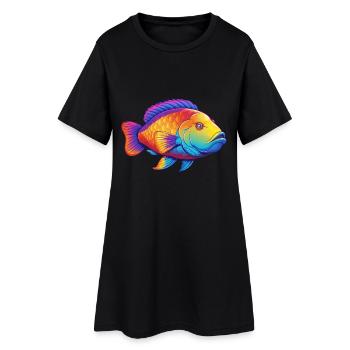 Napoleon Wrasse Colorful Kawaii Cartoon Sea Animal - Women’s T-Shirt Dress - black - Front