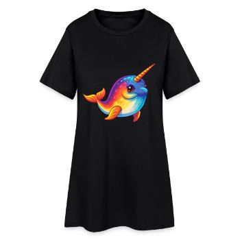 Narval coloré Kawaii dessin animé animal marin - Robe T-shirt Femme - noir - Devant