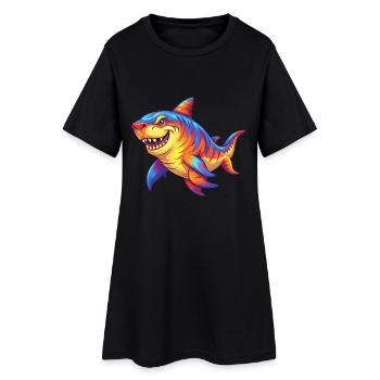 Tigre Requin Coloré Kawaii Dessin Animé Animal Marin - Robe T-shirt Femme - noir - Devant