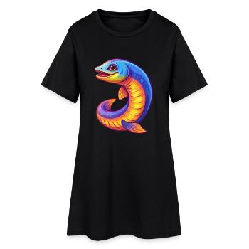 Sea Lamprey Colorful Kawaii Cartoon Sea Animal - Women’s T-Shirt Dress - black - Front