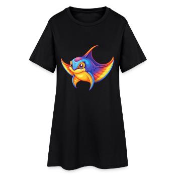 Mantarochen Buntes Kawaii Cartoon Meerestier - Frauen T-Shirt-Kleid - Schwarz - Vorne