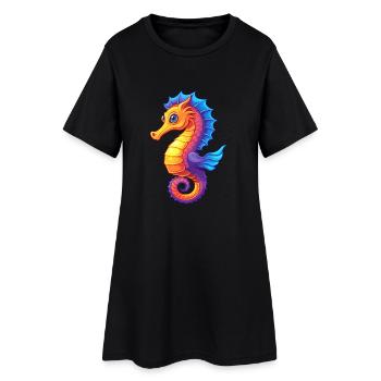 Hippocampe jaune coloré Kawaii dessin animé Animal marin - Robe T-shirt Femme - noir - Devant