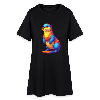 Sea Otter Colorful Kawaii Cartoon Sea Animal - Women’s T-Shirt Dress - black - Front