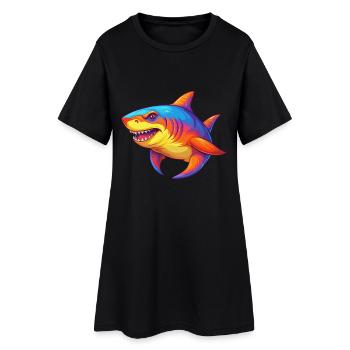Requin Sixgill Coloré Kawaii Dessin animé Animal marin - Robe T-shirt Femme - noir - Devant