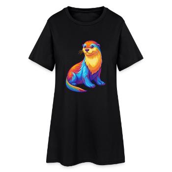 Sea Otter Colorful Kawaii Cartoon Sea Animal - Women’s T-Shirt Dress - black - Front