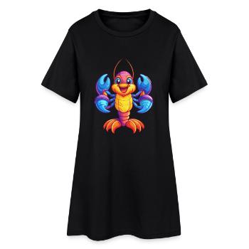Lobster Colorful Kawaii Cartoon Sea Animal - Women’s T-Shirt Dress - black - Front