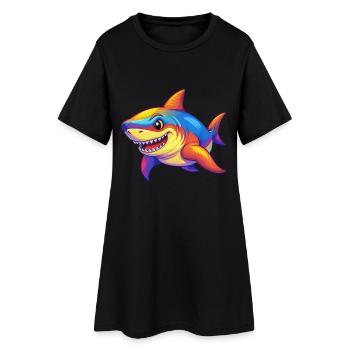 Grand requin blanc coloré Kawaii dessin animé Clipart - Robe T-shirt Femme - noir - Devant