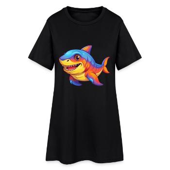 emporte-pièce requin coloré Kawaii dessin animé Clipart - Robe T-shirt Femme - noir - Devant