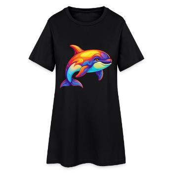 Orque coloré Kawaii dessin animé animal marin - Robe T-shirt Femme - noir - Devant