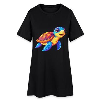 Tortue de mer verte Coloré Kawaii Dessin animé Clipart - Robe T-shirt Femme - noir - Devant