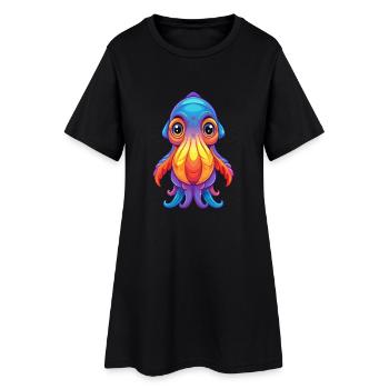 Cuttlefish Colorful Kawaii Cartoon Sea Animal - Women’s T-Shirt Dress - black - Front