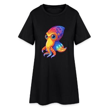 Bobtail Tintenfisch Buntes Kawaii Cartoon Meerestier - Frauen T-Shirt-Kleid - Schwarz - Vorne