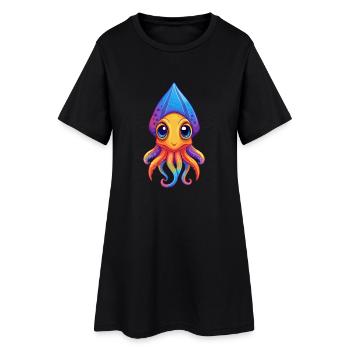 Bottletail Squid Colorful Kawaii Cartoon Clipart - Women’s T-Shirt Dress - black - Front