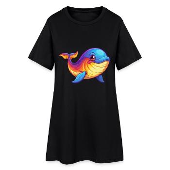 Blauwal Bunt Kawaii Cartoon Meerestier - Frauen T-Shirt-Kleid - Schwarz - Vorne