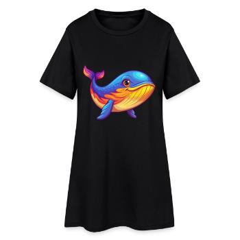 Blauwal Bunt Kawaii Cartoon Meerestier - Frauen T-Shirt-Kleid - Schwarz - Vorne